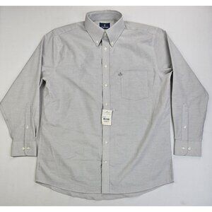Stafford Size 16 32-33 Regular Fit Mens Gray Button Down Oxford Travel Shirt NWT